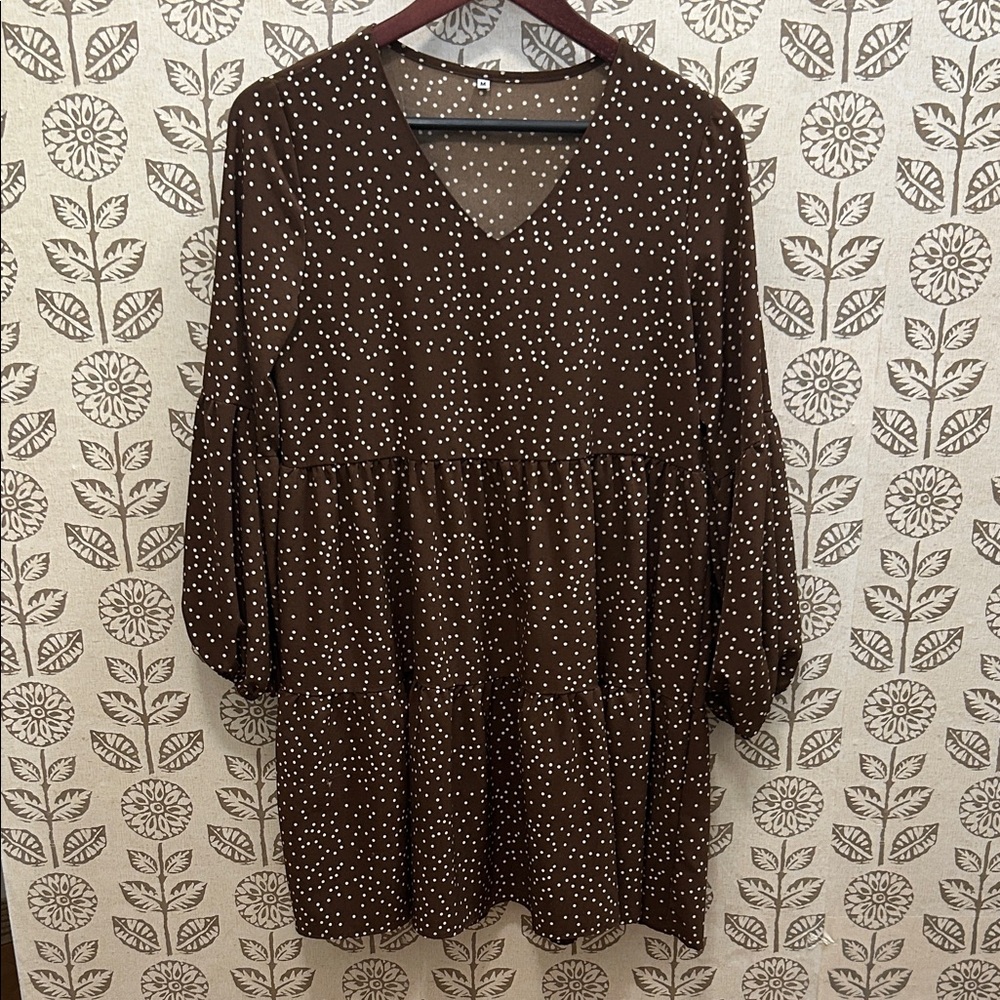 Brown Polka Dot V-Neck Dress